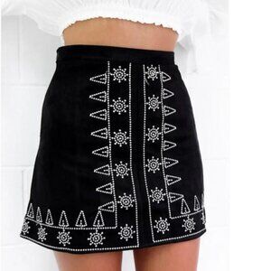 Boohoo size 6 Boho Autumn High Waist Black Beaded A-line Mini Skirt